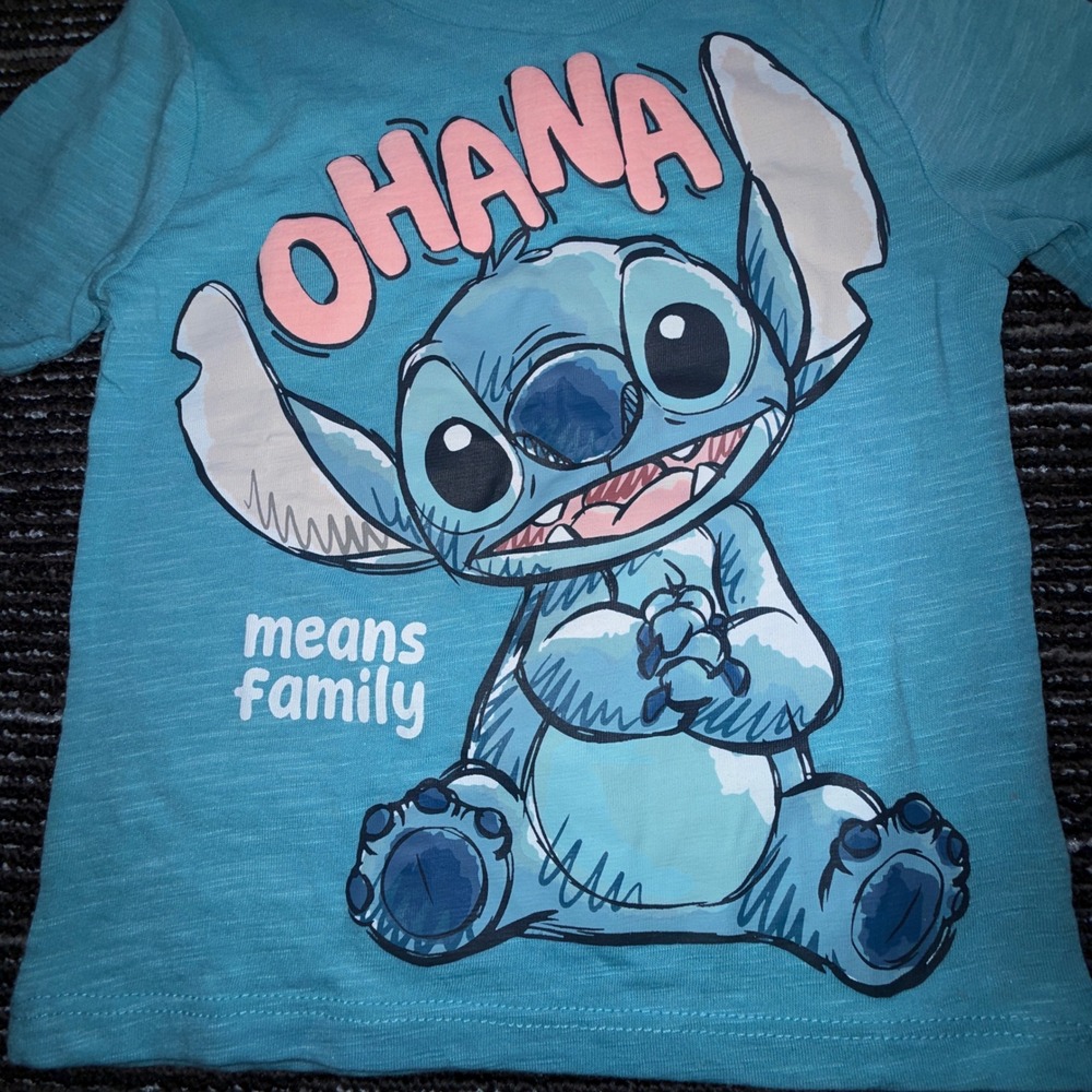 Disney Stitch Graphic T-Shirt Kids 2T NWT Ohana Means Family Blue Slub Tee